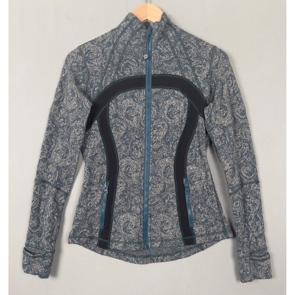Lululemon Define Jacket Blue Grey Paisley Space Dye Full Zip Track Jacket Size 6